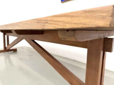 Grande table de réfectoire en pin et hêtre massif, piètement en X, France, années 1970, vue 18