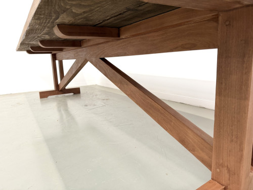 Grande table de réfectoire en pin et hêtre massif, piètement en X, France, années 1970, vue 19