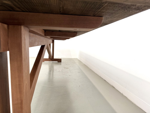 Grande table de réfectoire en pin et hêtre massif, piètement en X, France, années 1970, vue 20