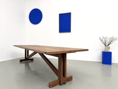 Grande table de réfectoire en pin et hêtre massif, piètement en X, France, années 1970, vue 21