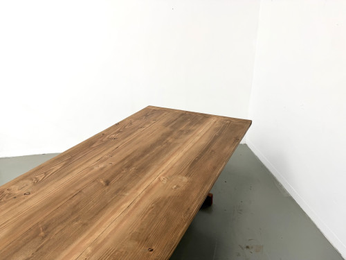 Grande table de réfectoire en pin et hêtre massif, piètement en X, France, années 1970, vue 26