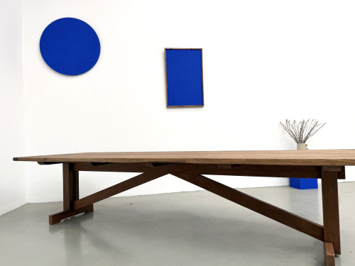 Grande table de réfectoire en pin et hêtre massif, piètement en X, France, années 1970, vue 28