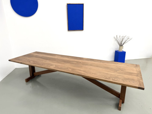 Grande table de réfectoire en pin et hêtre massif, piètement en X, France, années 1970, vue 29