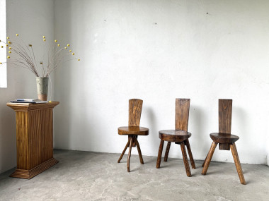Trio de chaises d'alpage en pin massif, France, années 1950, vue 1