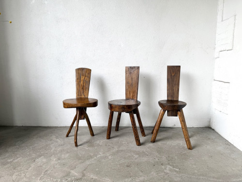 Trio de chaises d'alpage en pin massif, France, années 1950, vue 2