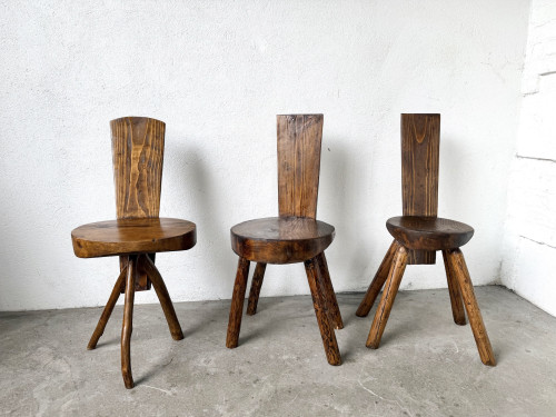 Trio de chaises d'alpage en pin massif, France, années 1950, vue 3