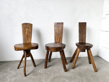 Trio de chaises d'alpage en pin massif, France, années 1950, vue 3