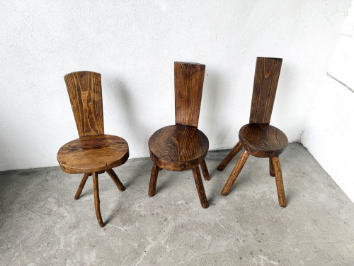 Trio de chaises d'alpage en pin massif, France, années 1950, vue 4