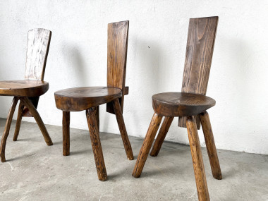 Trio de chaises d'alpage en pin massif, France, années 1950, vue 5