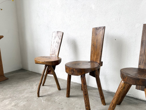 Trio de chaises d'alpage en pin massif, France, années 1950, vue 6