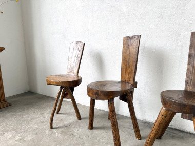 Trio de chaises d'alpage en pin massif, France, années 1950, vue 6