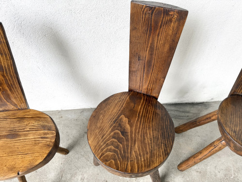 Trio de chaises d'alpage en pin massif, France, années 1950, vue 8
