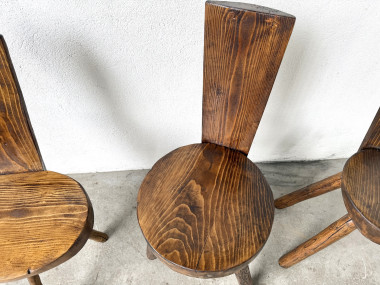 Trio de chaises d'alpage en pin massif, France, années 1950, vue 8