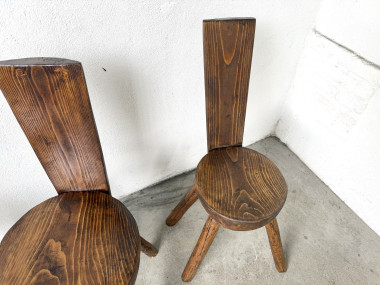 Trio de chaises d'alpage en pin massif, France, années 1950, vue 9