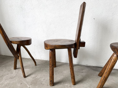 Trio de chaises d'alpage en pin massif, France, années 1950, vue 17