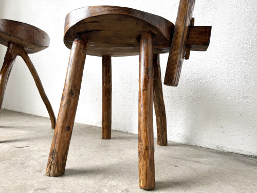 Trio de chaises d'alpage en pin massif, France, années 1950, vue 18