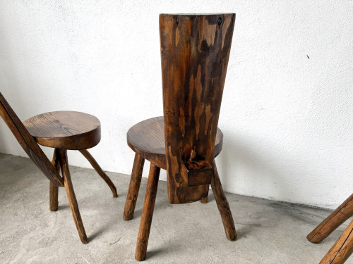 Trio de chaises d'alpage en pin massif, France, années 1950, vue 19