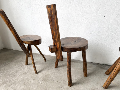 Trio de chaises d'alpage en pin massif, France, années 1950, vue 20