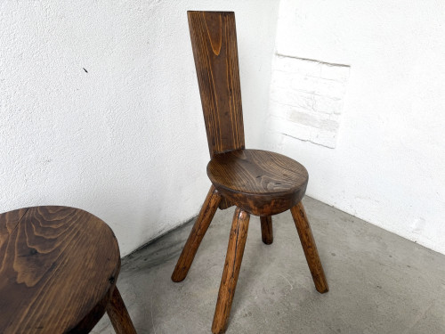 Trio de chaises d'alpage en pin massif, France, années 1950, vue 21