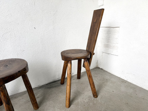 Trio de chaises d'alpage en pin massif, France, années 1950, vue 22