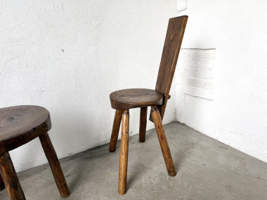 Trio de chaises d'alpage en pin massif, France, années 1950, vue 22