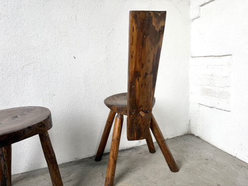 Trio de chaises d'alpage en pin massif, France, années 1950, vue 23