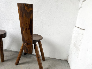 Trio de chaises d'alpage en pin massif, France, années 1950, vue 24