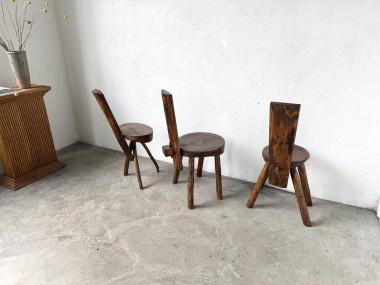 Trio de chaises d'alpage en pin massif, France, années 1950, vue 27