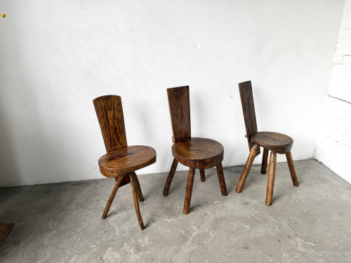 Trio de chaises d'alpage en pin massif, France, années 1950, vue 28