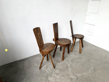 Trio de chaises d'alpage en pin massif, France, années 1950, vue 29