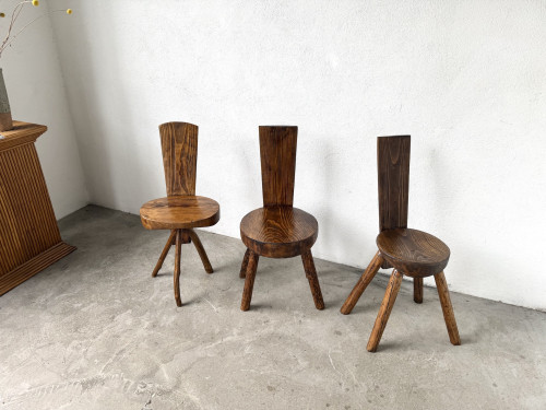 Trio de chaises d'alpage en pin massif, France, années 1950, vue 30