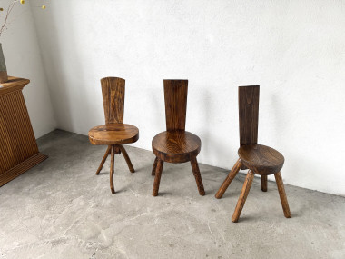 Trio de chaises d'alpage en pin massif, France, années 1950, vue 30