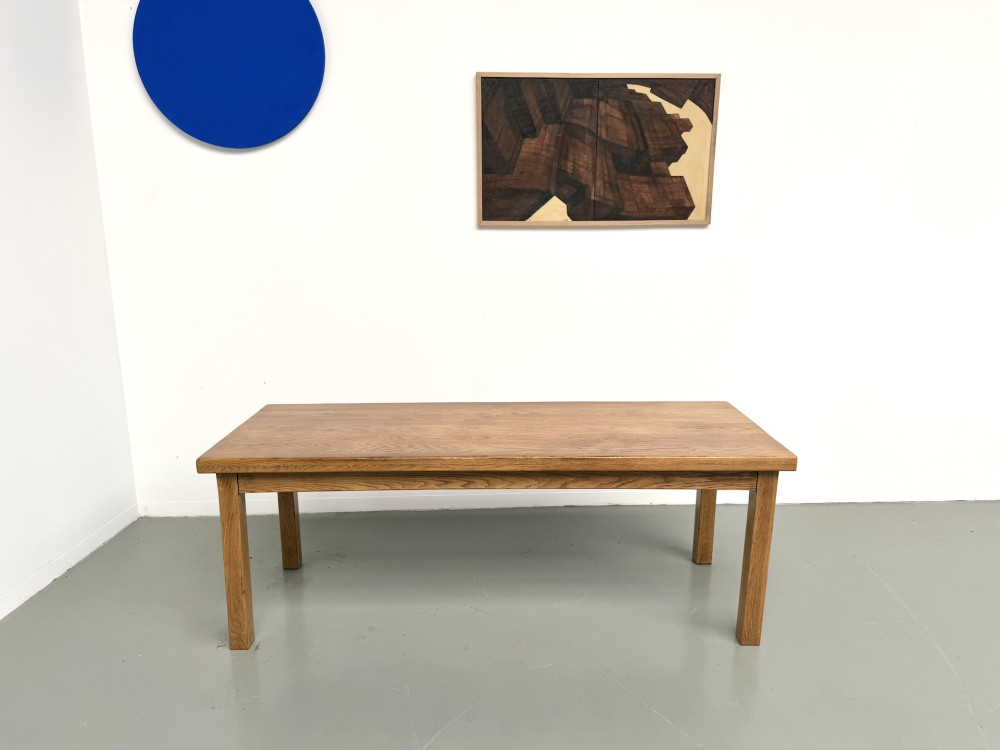 Table de ferme en chêne massif, pieds carrés, un tiroir, France, années 1960–1970, vue 1