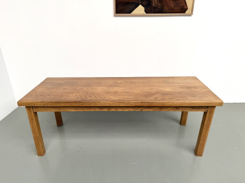 Table de ferme en chêne massif, pieds carrés, un tiroir, France, années 1960–1970, vue 3