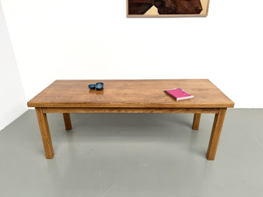 Table de ferme en chêne massif, pieds carrés, un tiroir, France, années 1960–1970, vue 5