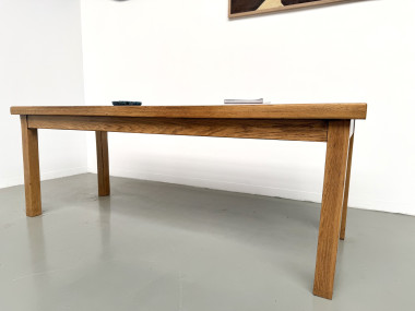 Table de ferme en chêne massif, pieds carrés, un tiroir, France, années 1960–1970, vue 6
