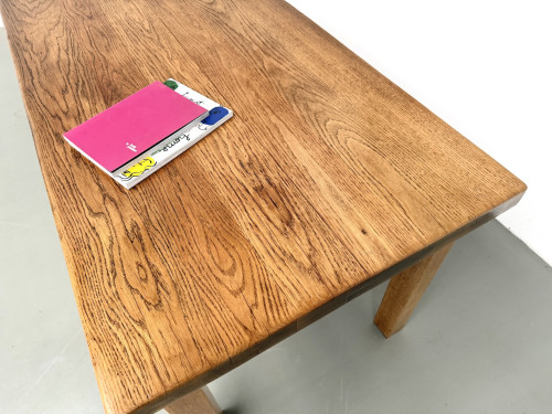 Table de ferme en chêne massif, pieds carrés, un tiroir, France, années 1960–1970, vue 10