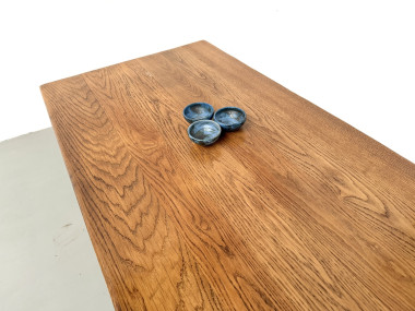 Table de ferme en chêne massif, pieds carrés, un tiroir, France, années 1960–1970, vue 12