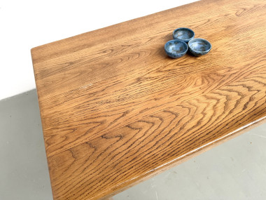 Table de ferme en chêne massif, pieds carrés, un tiroir, France, années 1960–1970, vue 13