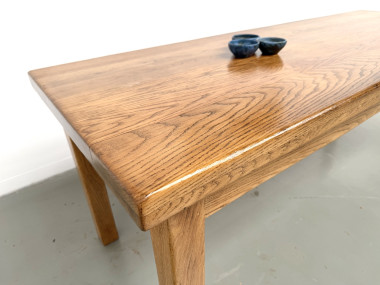 Table de ferme en chêne massif, pieds carrés, un tiroir, France, années 1960–1970, vue 19