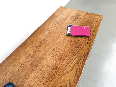 Table de ferme en chêne massif, pieds carrés, un tiroir, France, années 1960–1970, vue 21