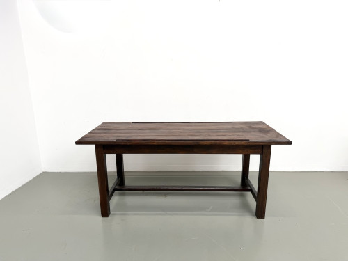 Table de métier en pin massif, plateau rainuré, finition brun satiné, années 1950-60, vue 2