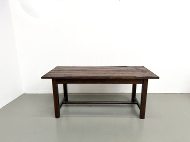 Table de métier en pin massif, plateau rainuré, finition brun satiné, années 1950-60, vue 2