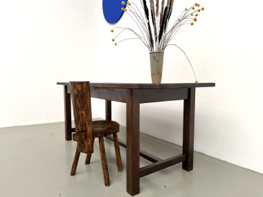 Table de métier en pin massif, plateau rainuré, finition brun satiné, années 1950-60, vue 11