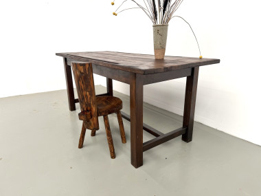 Table de métier en pin massif, plateau rainuré, finition brun satiné, années 1950-60, vue 12