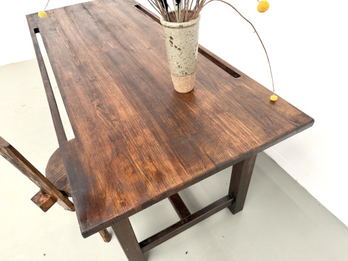Table de métier en pin massif, plateau rainuré, finition brun satiné, années 1950-60, vue 13