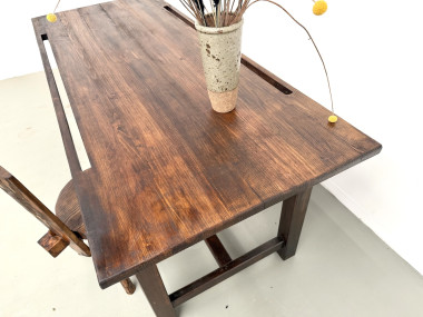 Table de métier en pin massif, plateau rainuré, finition brun satiné, années 1950-60, vue 13