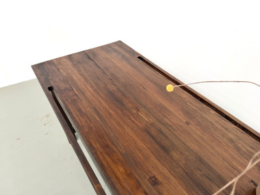 Table de métier en pin massif, plateau rainuré, finition brun satiné, années 1950-60, vue 15