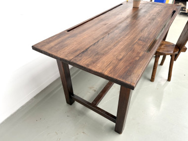 Table de métier en pin massif, plateau rainuré, finition brun satiné, années 1950-60, vue 19