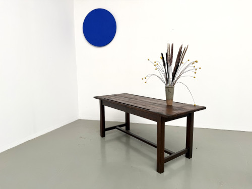 Table de métier en pin massif, plateau rainuré, finition brun satiné, années 1950-60, vue 20